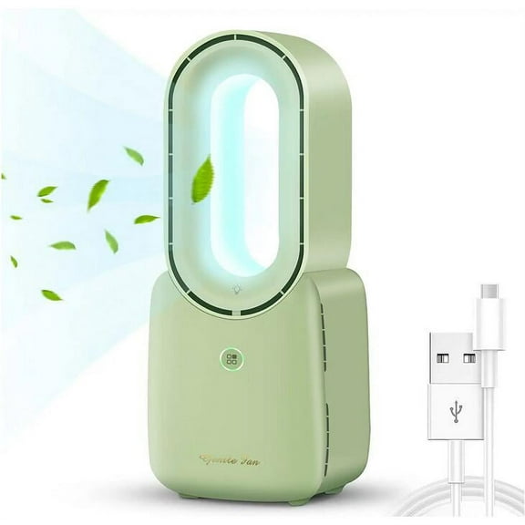 Bladeless Fan, Portable Desk Fan 3-Speed Options, Rechargeable, Touch Control Design - Green