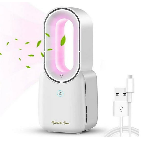 Bladeless Fan Portable Desk Fan with 3-Speed Options Rechargeable Touch Control Design - White