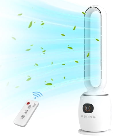 Bladeless Fans for Home, 33" Standing Floor Fan, 29 ft/S Quite Tower Fan with Remote, 90 Oscillating, 3 Modes & 3 Speeds, 12H Timer