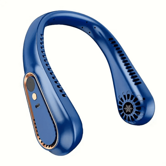 Bladeless Hanging Neck Fan, Portable USB Rechargeable Cooler Fan With 5 Wind Speeds And Digital Display, Super Technology & Bladeless Design For Outdoor Sports Use 1 PC (STAY COOL DARK BLUE)