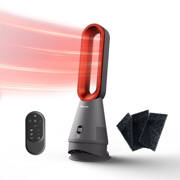 Bladeless Heater Fan, 25inch Heating & Cooling & Filter Combo Tower Fan 80 Oscillating with Remote, 9H Timer, 8 Speeds, Portable Quiet for Indoor, Bedroom, Home Office Room