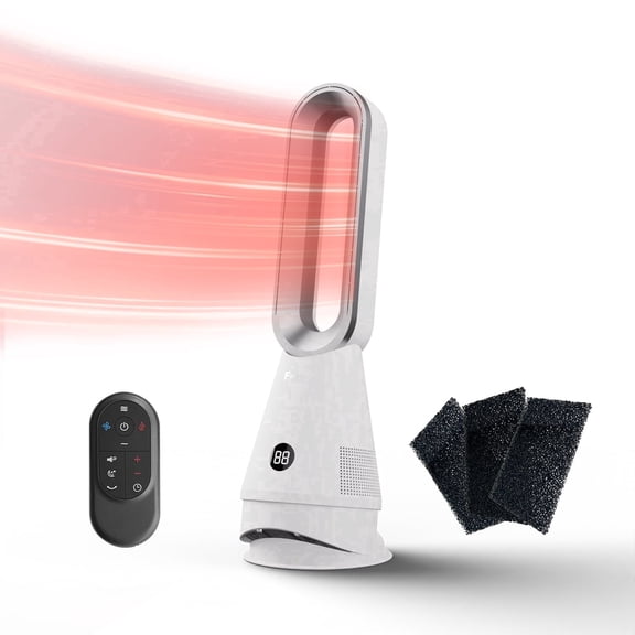 Faryuan 3-in-1 Bladeless Heater Tower Fan with Filter, 80 Oscillating 10-Speed Cooling Fan with Remote, 9H Timer & Fast Heating for Large Room Office, White