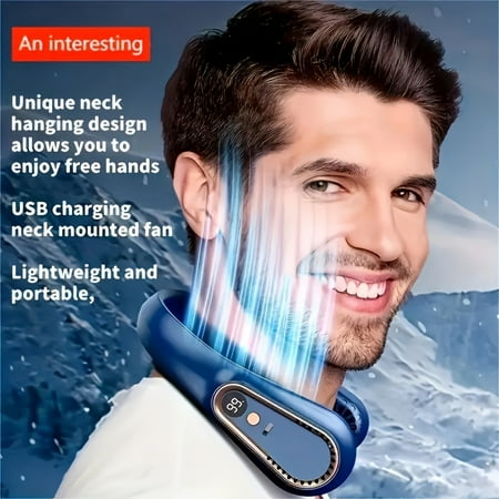 Bladeless Miracle Neck Fan - Portable, USB Rechargeable & 5-Speed Adjustable - Safe Super Tech For Outdoor Adventures With Digital Display