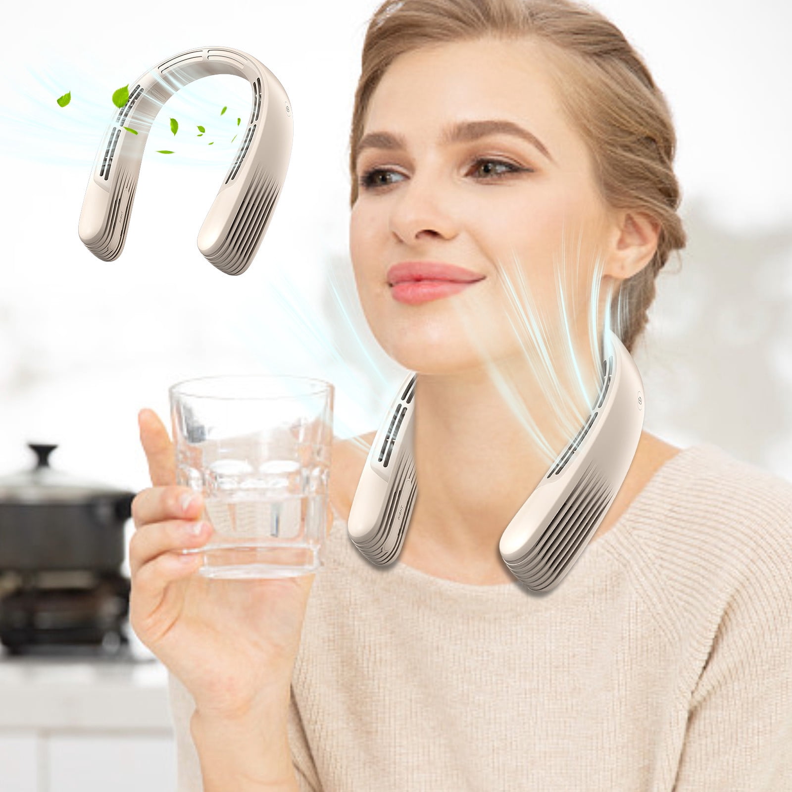 Bladeless Neck Fan, 5000mAh Rechargeable Battery Powered, 3 Speeds ...