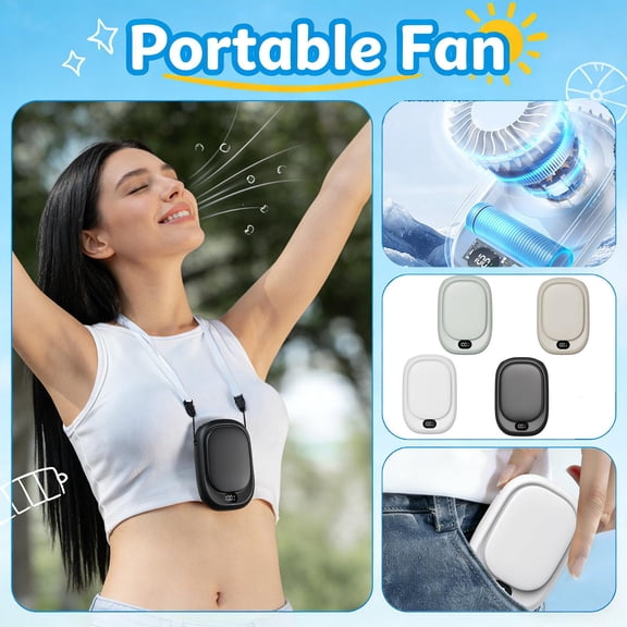 Bladeless Portable CliponFan, Rechargeable Battery, Digital Display, Beige, 3X5 In, Personal Cooling Device, Outdoor Activities, Warm Weather, 1 Pc, Usb Cable, Lanyard,