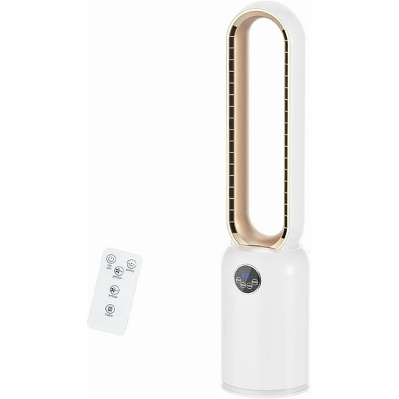 Bladeless Tower Fan with Remote, Air Circulator Cooling Fan for Indoor Use, 24 Speeds Settings, 12 Timer, Quiet Oscillating Fan for Home Bedroom, White Gold