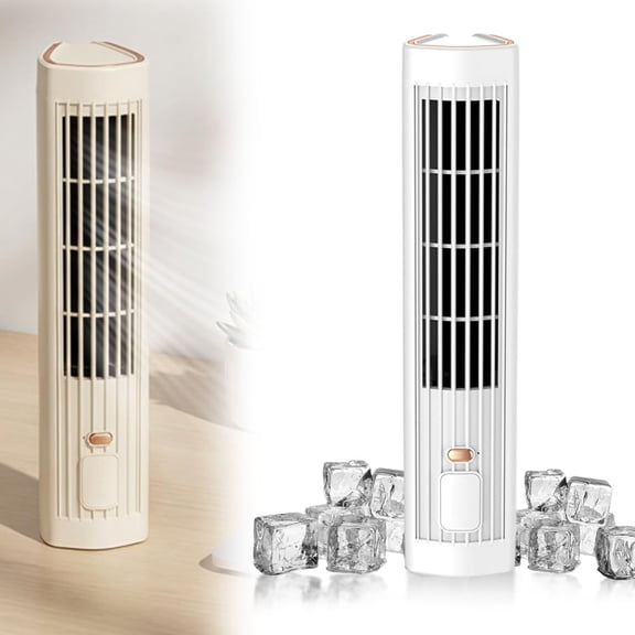Bladeless Tower Fan for Desktop, Portable Cooling Fan, 3 Speed Settings, 3 Modes, 6-Hour Timer, Fan That Blows Cold Air, USB Charging Air Conditioner