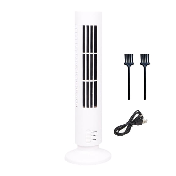 Bladeless Tower with LED, Mini USB Desk , Quiet 2-Speed Personal Air Cooler for Home Office, Slim Space-Saving Design, White