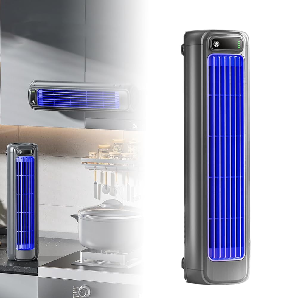 Bladeless Wall-Mounted Fan for Kitchen and Bedroom, 3-Speed Portable Cross-Flow Personal Fan with Punch-Free Installation, AC-Style Quiet Fan
