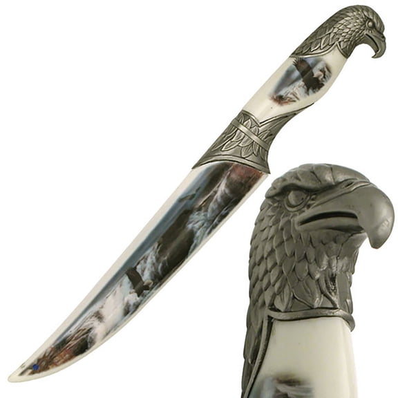 BladesUSA - Fixed Blade Knife w/Metal Bald Eagle Handle