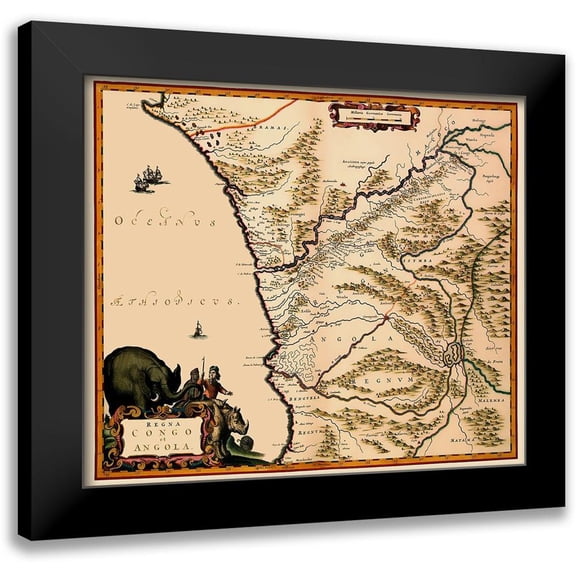 Blaeu 13x12 Black Modern Framed Museum Art Print Titled - Congo Angola Africa - Blaeu 1662