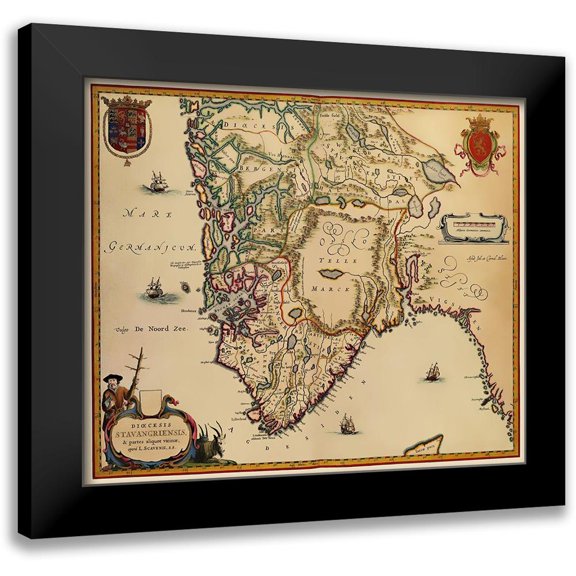 Blaeu 13x12 Black Modern Framed Museum Art Print Titled - Scandinavia Stavanger Norway - Blaeu 1638