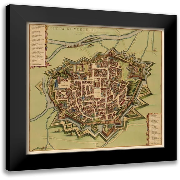 Blaeu 13x12 Black Modern Framed Museum Art Print Titled - Vercelli Panoramic Italy - Blaeu 1682