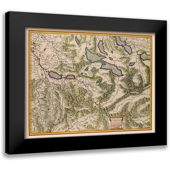 Blaeu 14x12 Black Modern Framed Museum Art Print Titled - Aargau Canton Switzerland - Blaeu 1630