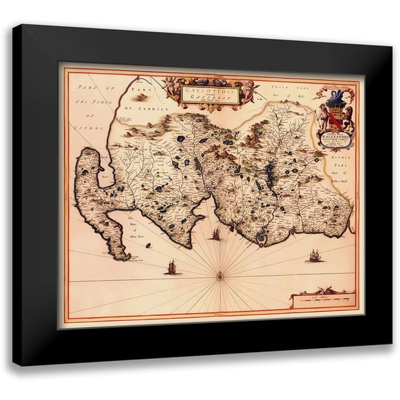 Blaeu 14x12 Black Modern Framed Museum Art Print Titled - Great Britain Galloway Scotland - Blaeu 1654