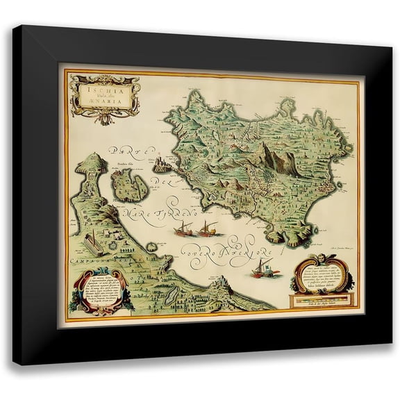 Blaeu 14x12 Black Modern Framed Museum Art Print Titled - Ischia Italy - Blaeu 1640