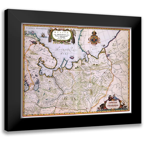Blaeu 14x12 Black Modern Framed Museum Art Print Titled - Moscovia Russia - Blaeu 1638