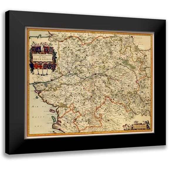 Blaeu 14x12 Black Modern Framed Museum Art Print Titled - Orleans Region France - Blaeu 1662