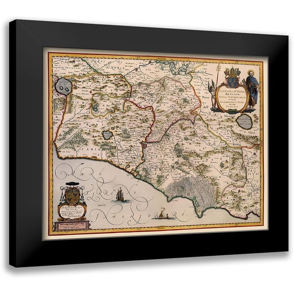 Blaeu 14x12 Black Modern Framed Museum Art Print Titled - Rome Region Italy - Blaeu 1640