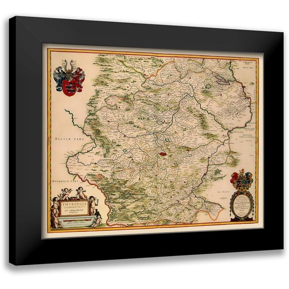 Blaeu 14x12 Black Modern Framed Museum Art Print Titled - Thuringia State Germany - Blaeu 1635