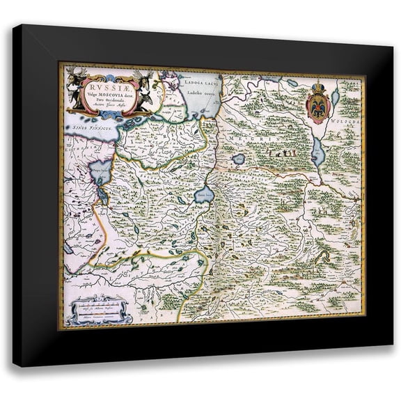 Blaeu 14x12 Black Modern Framed Museum Art Print Titled - Western Russia Moscovia - Blaeu 1665