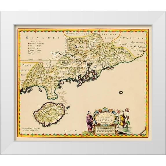 Blaeu 14x12 White Modern Wood Framed Museum Art Print Titled - Guangdong Province China Kwantung Hong Kong
