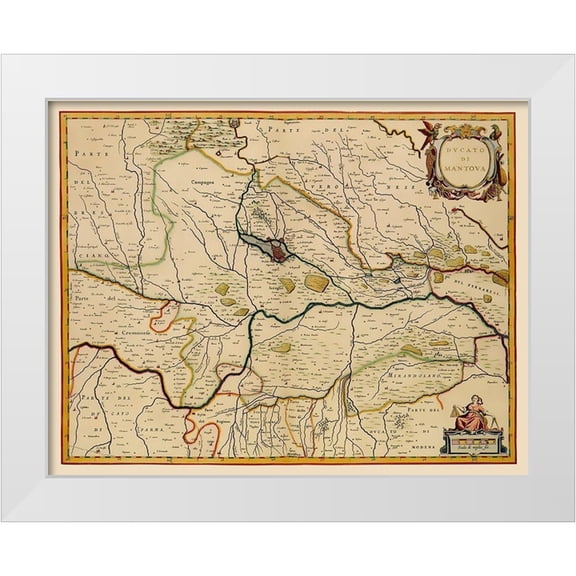 Blaeu 14x12 White Modern Wood Framed Museum Art Print Titled - Po Valley Italy - Blaeu 1640