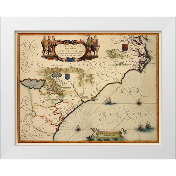 Blaeu 14x12 White Modern Wood Framed Museum Art Print Titled - Southeast United States - Blaeu 1640