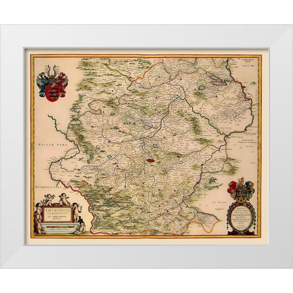 Blaeu 14x12 White Modern Wood Framed Museum Art Print Titled - Thuringia State Germany - Blaeu 1635