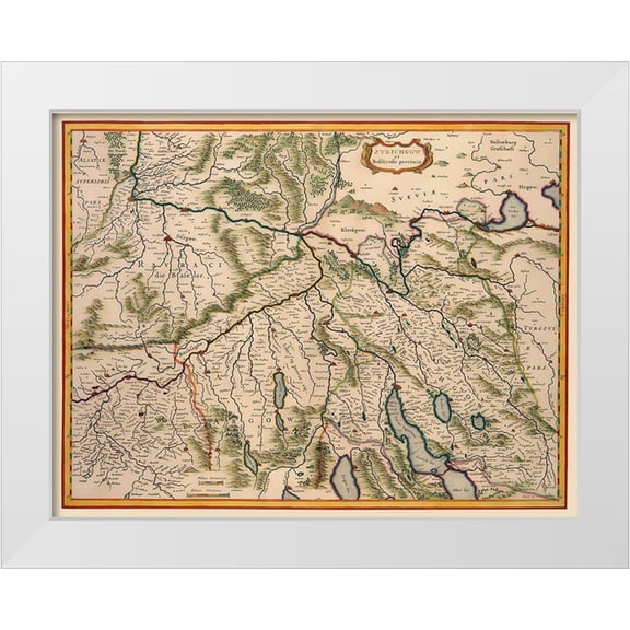 Blaeu 14x12 White Modern Wood Framed Museum Art Print Titled - Zurich Region Switzerland - Blaeu 1635