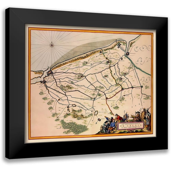 Blaeu 17x15 Black Modern Framed Museum Art Print Titled - Calais Region France - Blaeu 1662