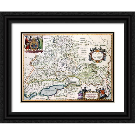 Blaeu 18x14 Black Ornate Wood Framed with Double Matting Museum Art Print Titled - Moscow Russia - Blaeu 1665