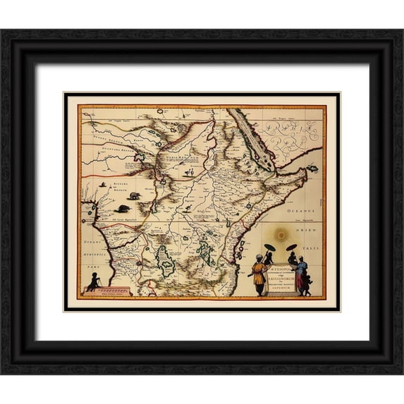 Blaeu 18x15 Black Ornate Wood Framed with Double Matting Museum Art Print Titled - Eastern Africa - Blaeu 1635