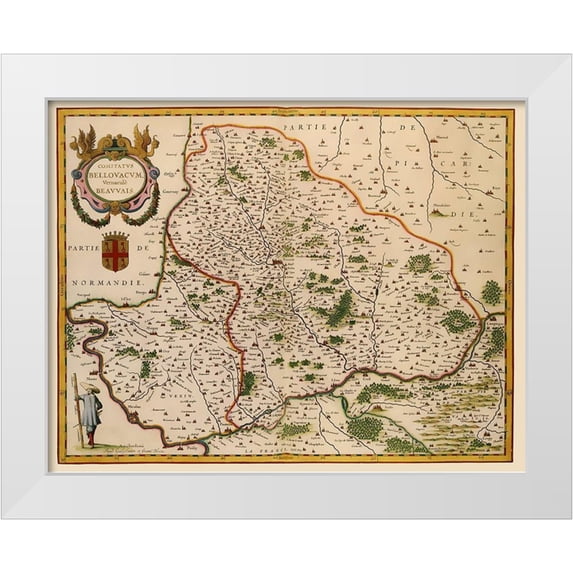Blaeu 18x15 White Modern Wood Framed Museum Art Print Titled - Beauvais Region France - Blaeu 1638