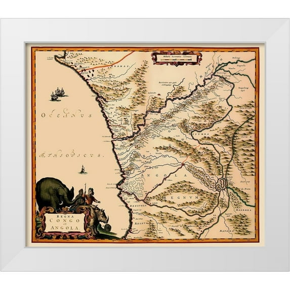 Blaeu 23x20 White Modern Wood Framed Museum Art Print Titled - Congo Angola Africa - Blaeu 1662