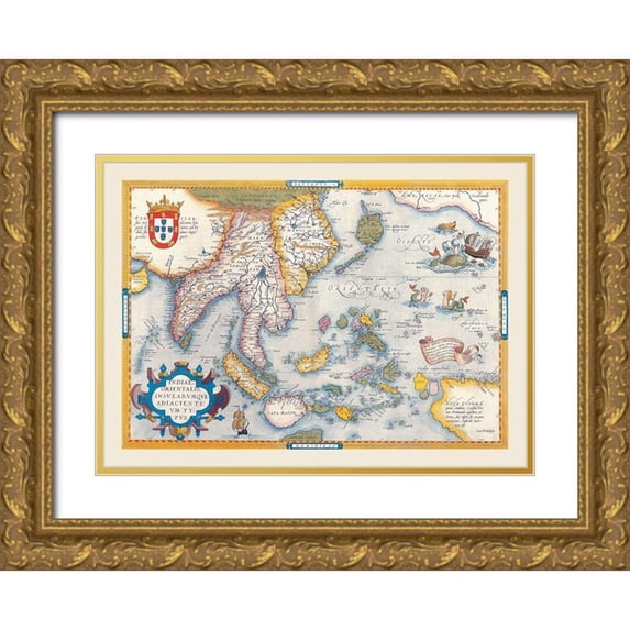 Blaeu 24x18 Gold Ornate Wood Framed with Double Matting Museum Art Print Titled - India Asia - Blaeu 1665