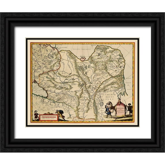 Blaeu 32x26 Black Ornate Wood Framed with Double Matting Museum Art Print Titled - Tartary Region Asia - Blaeu 1630