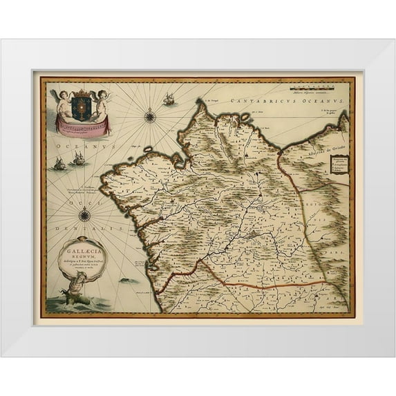 Blaeu 32x26 White Modern Wood Framed Museum Art Print Titled - Iberian Peninsula Galicia Spain - Blaeu 1635