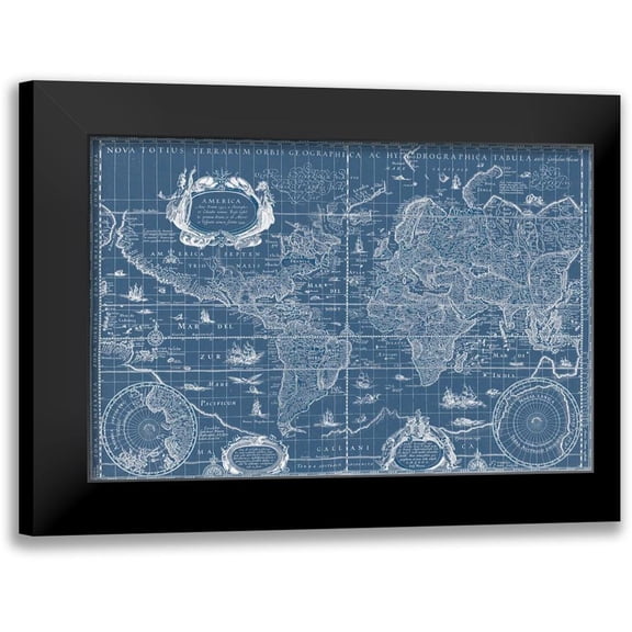 Blaeu, Willem 24x17 Black Modern Framed Museum Art Print Titled - Blueprint World Map