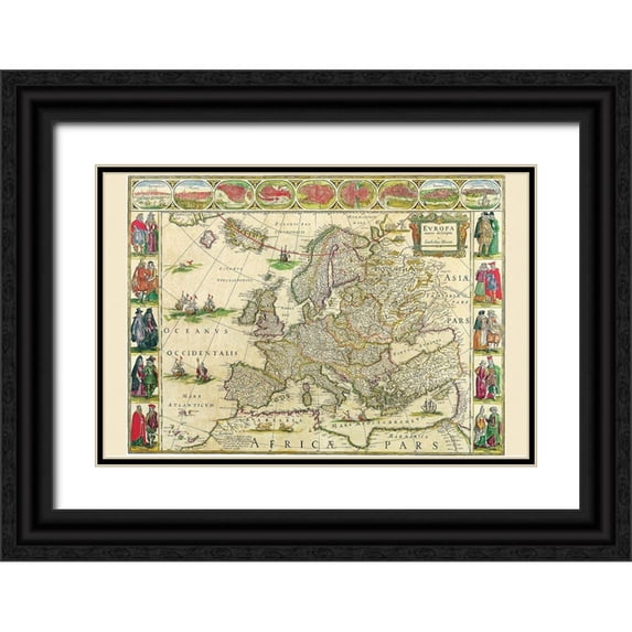 Blaeu, Willem 24x17 Black Ornate Wood Framed with Double Matting Museum Art Print Titled - Europe