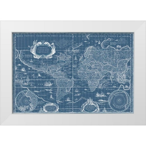 Blaeu, Willem 32x23 White Modern Wood Framed Museum Art Print Titled - Blueprint World Map