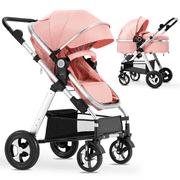 Blahoo Baby Stroller for Newborn, 2 in1 High Landscape Stroller, Foldable Aluminum Alloy Pushchair with Adjustable Backrest.Adjustable Awning, Variable Seat and Recliner(PINK)