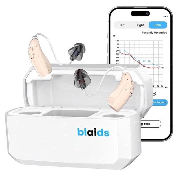 BlaidsX Neuro Rechargeable RIC + Programmable Hearing Aids for Seniors with Bluetooth Mobile App Hearing Test Audiogram & Noise Cancellation, Dual Mic & 48 DSP Channels, USA-Made Multi-Core Processor