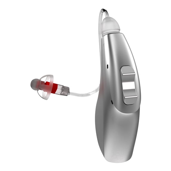 BlaidsX Neuro Rechargeable RIC + Programmable Hearing Aids for Seniors with Bluetooth & Noise Cancellation, Dual Mic & 48 DSP Channels - Gray - Left Ear