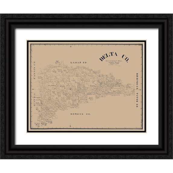 Blain 14x12 Black Ornate Wood Framed with Double Matting Museum Art Print Titled - Delta County Texas - Blain 1889
