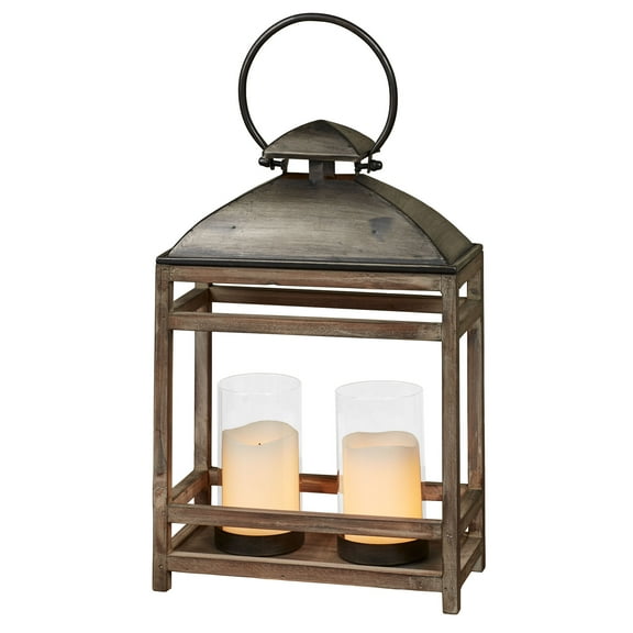 Blaine Candleholder Metal and Wooden Lantern Gray Small 12"Wx6"Dx18"H Small