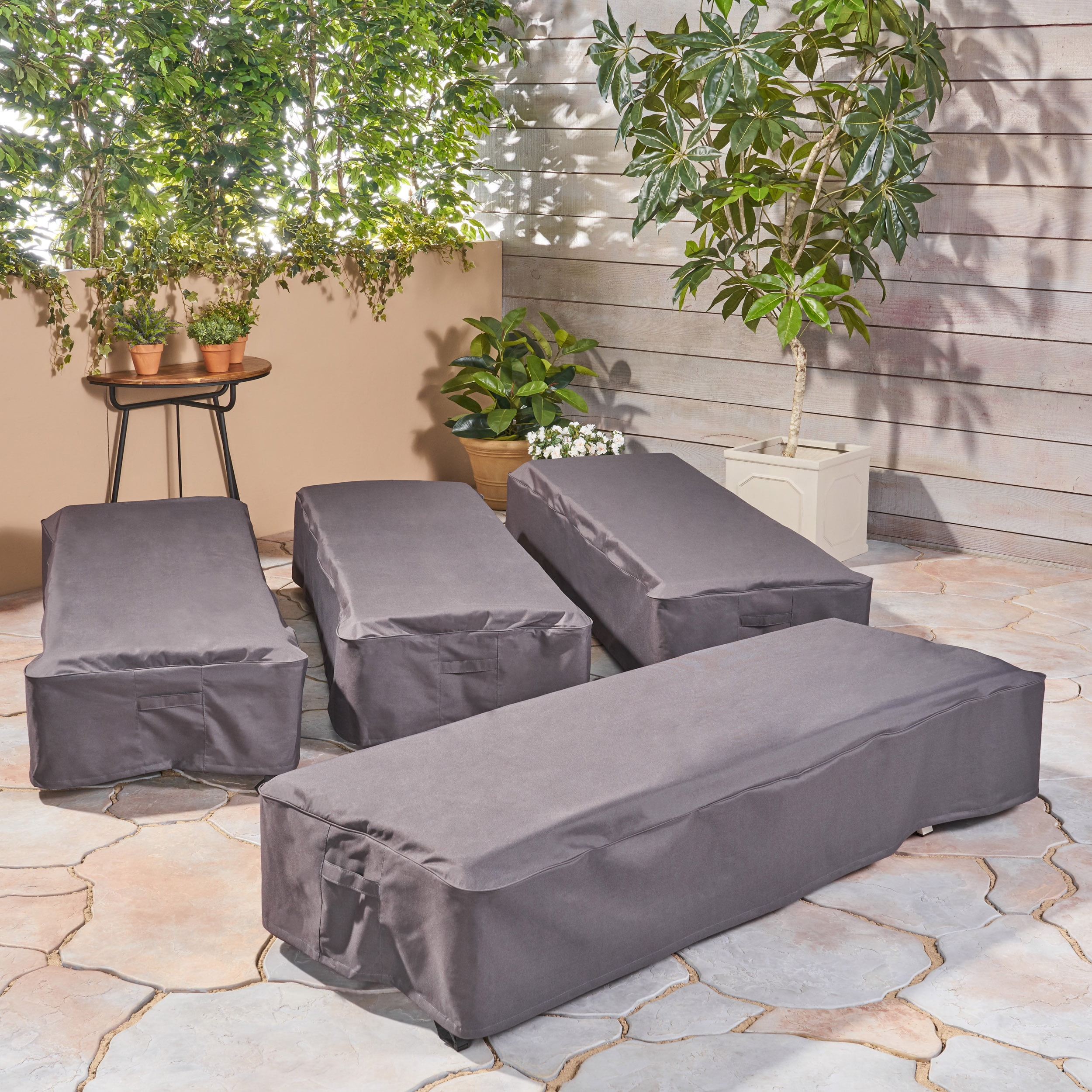 Blaine Outdoor Chaise Lounge Cover, Set of 4, Gray