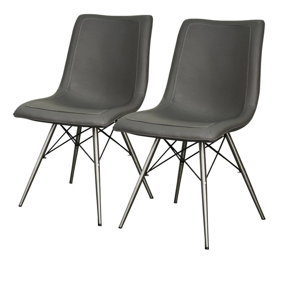 Stormy Gray Metal Side Chair with Stainless Steel Legs