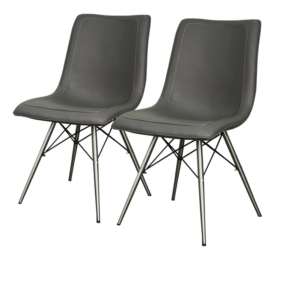 Stormy Gray Metal Side Chair with Stainless Steel Legs