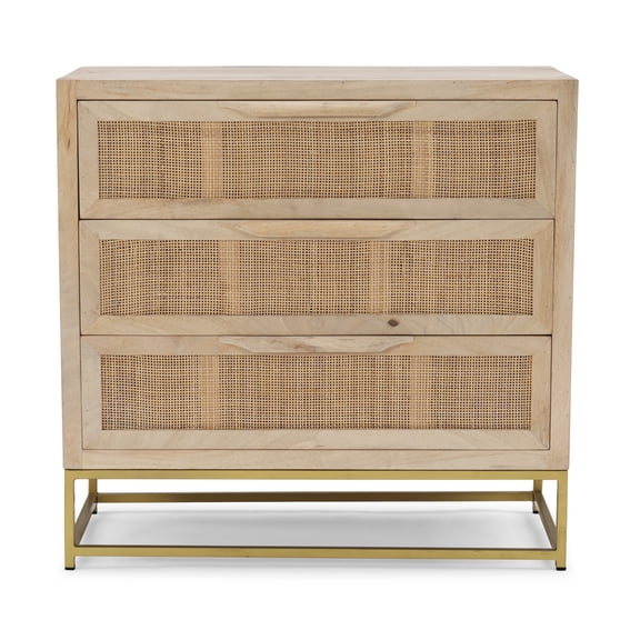 Blair 3-Drawer Rattan Cabinet, Natural and Gold